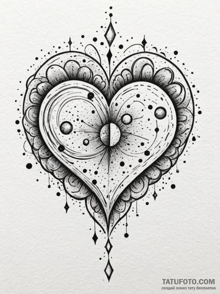 Tattoo sketch a heart with subtle celestial b… — эскиз тату (№1752752007_0, 17.07.2025 11:33) — Tatufoto.com