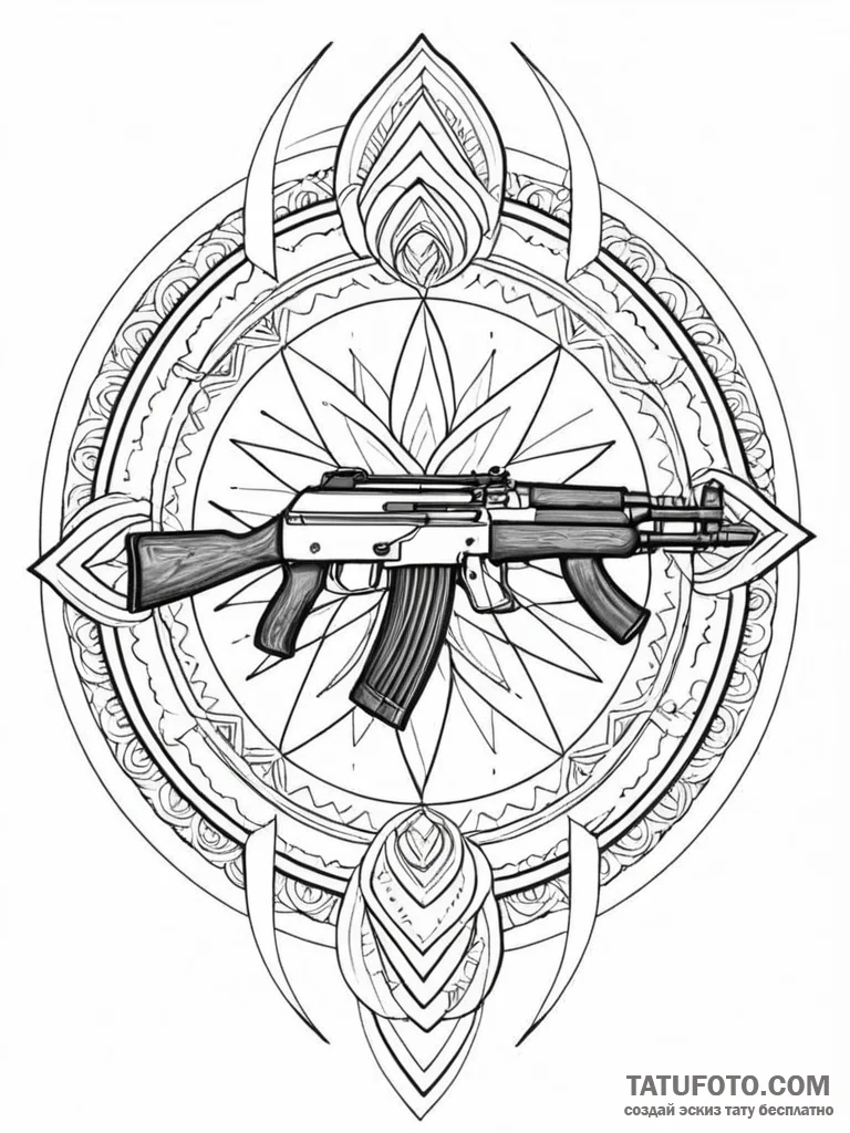 Ak-47 machine gun, artistic tattoo sketch, bl... - эскиз тату (№1752752245_0, 17.07.2025 11:37) — Tatufoto.com