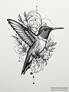 A tiny, colorful hummingbird hovering next to... - эскиз тату (№1752752324_0, 17.07.2025 11:38) — Tatufoto.com