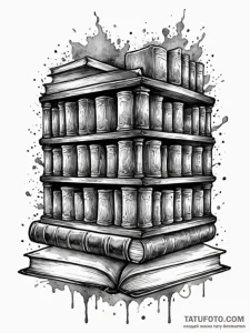 Tattoo design an ancient library filled with... - эскиз тату (№1752752406_0, 17.07.2025 11:40) — Tatufoto.com
