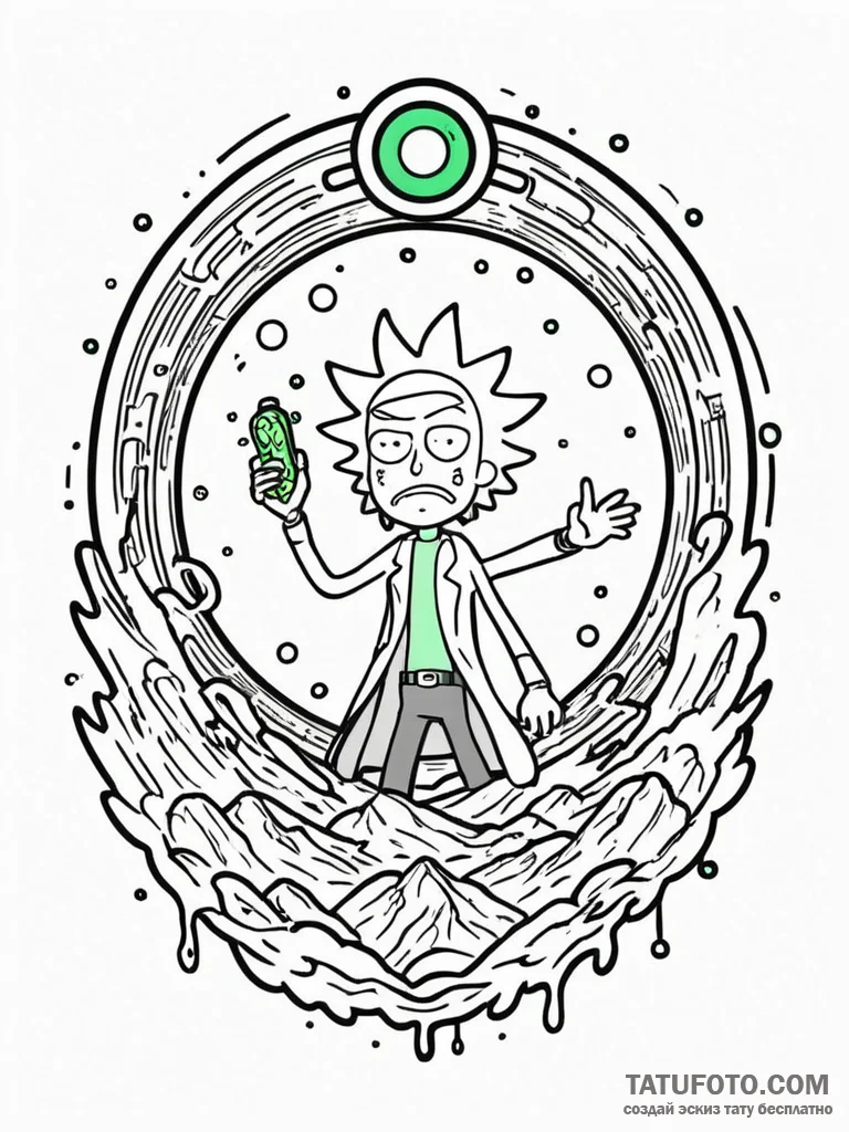 A graphic novel style tattoo of rick and mort... - эскиз тату (№1752752727_0, 17.07.2025 11:45) — Tatufoto.com