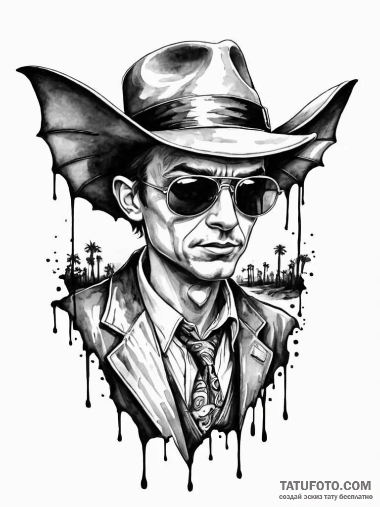 A watercolor sketch of the «bat country» scen… — эскиз тату (№1752752805_0, 17.07.2025 11:46) — Tatufoto.com
