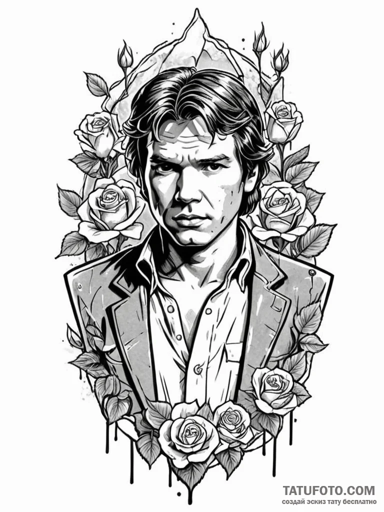 A trash polka tattoo of han solo frozen in ca… — эскиз тату (№1752752966_0, 17.07.2025 11:49) — Tatufoto.com