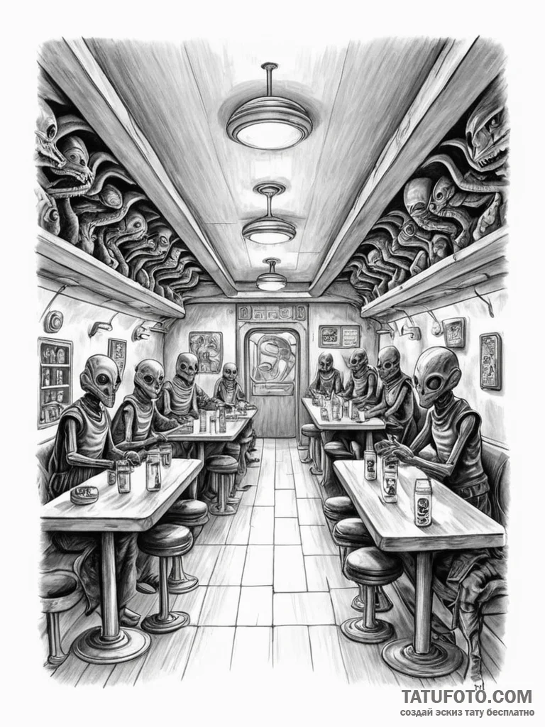 A sketch of the interior of the mos eisley ca... - эскиз тату (№1752753126_0, 17.07.2025 11:52) — Tatufoto.com
