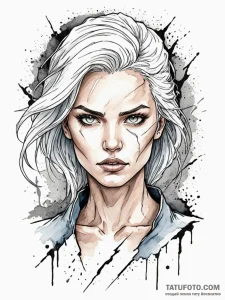A neo-traditional portrait of storm, with whi... - эскиз тату (№1752753525_0, 17.07.2025 11:58) — Tatufoto.com