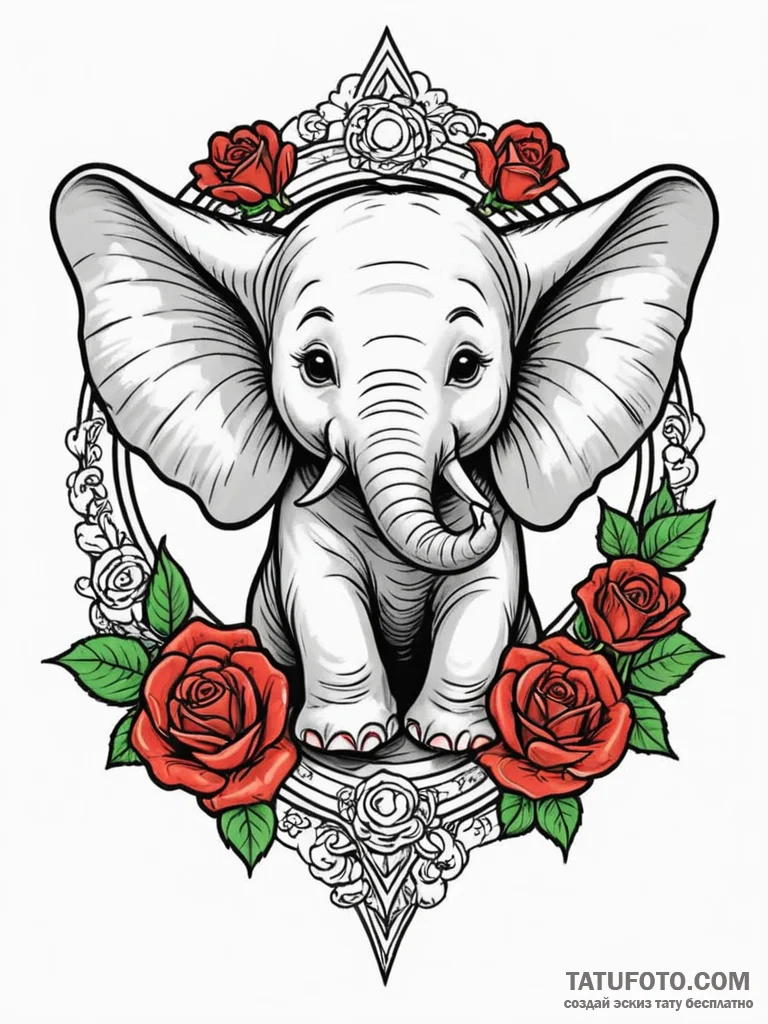 A linework tattoo of dumbo, the elephant, fly… — эскиз тату (№1752753835_0, 17.07.2025 12:03) — Tatufoto.com