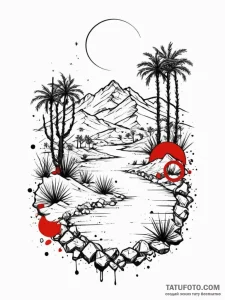 A shot of a desert oasis., concept art for ta... - эскиз тату (№1752753911_0, 17.07.2025 12:05) — Tatufoto.com