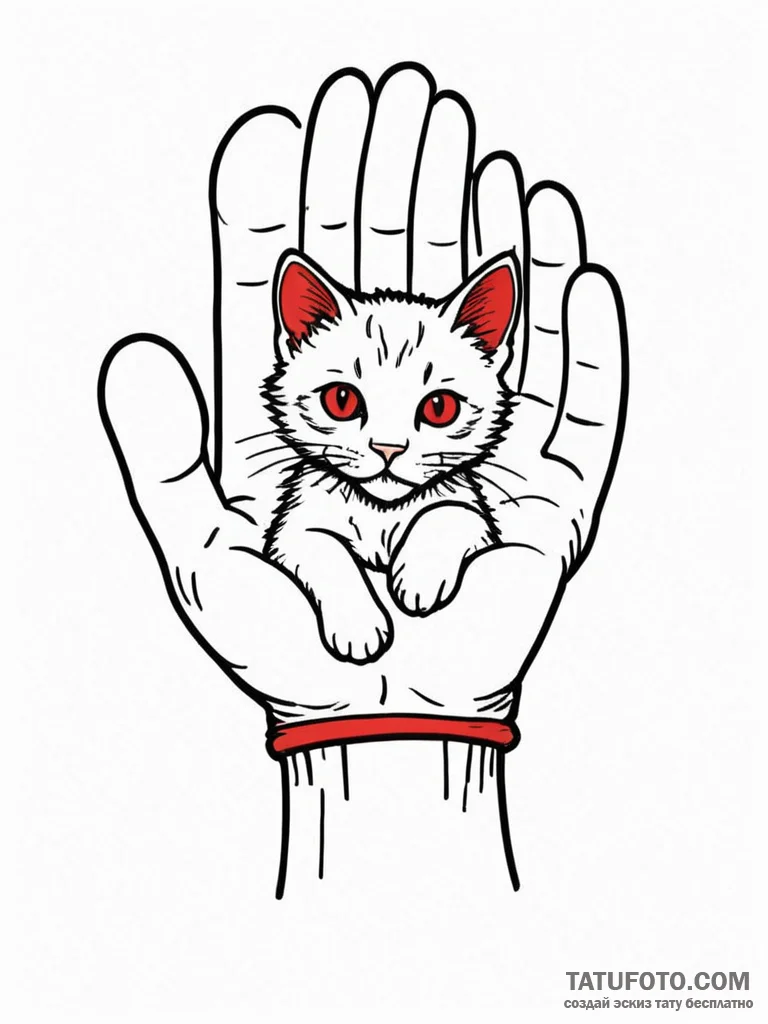 A minimalist tattoo of the "kitten mittens" f... - эскиз тату (№1752754070_0, 17.07.2025 12:07) — Tatufoto.com