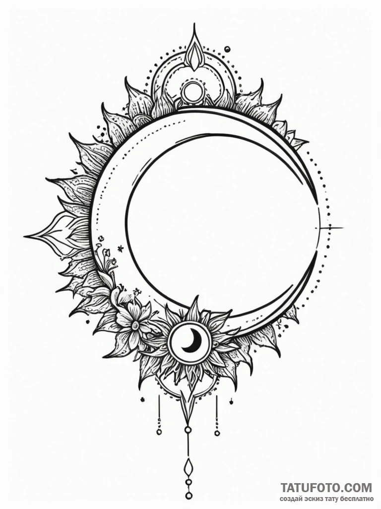 Tattoo design: a solar eclipse motif, with da… — эскиз тату (№1752754734_0, 17.07.2025 12:18) — Tatufoto.com