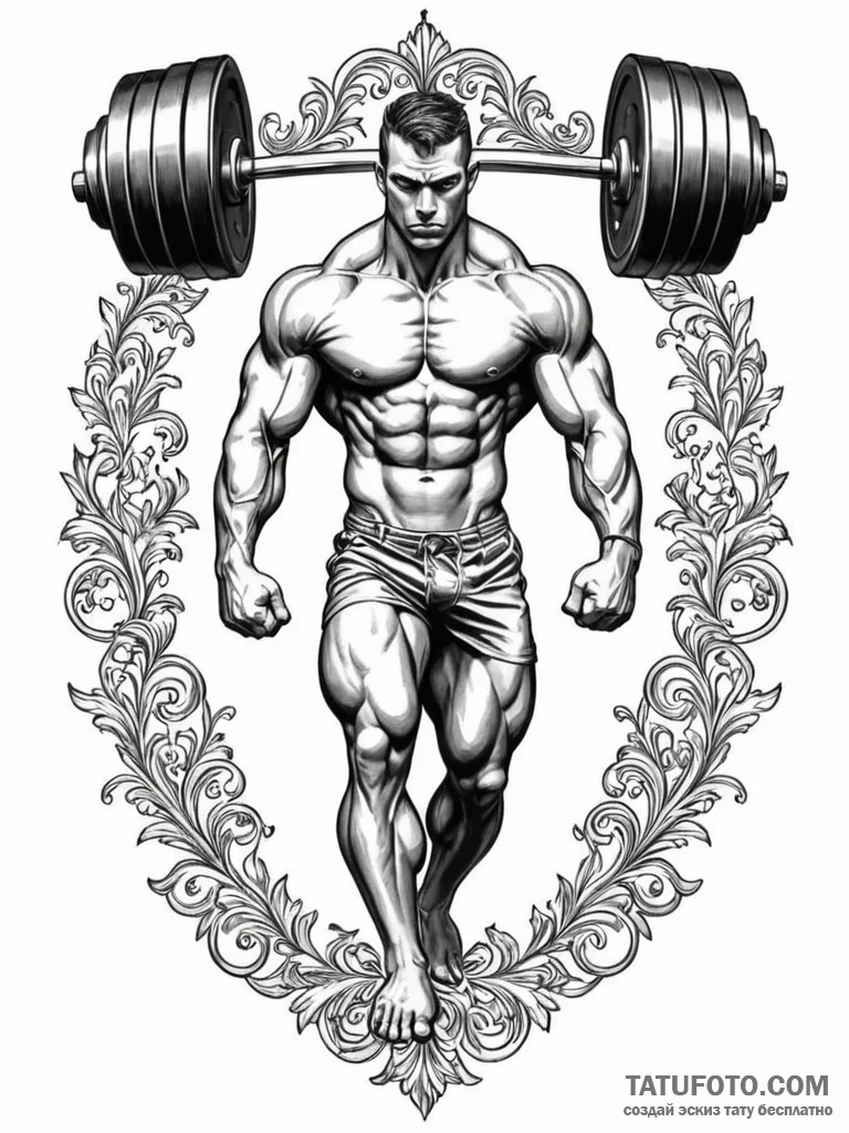 Tattoo sketch a powerful weightlifter’s silho… — эскиз тату (№1752754811_0, 17.07.2025 12:20) — Tatufoto.com