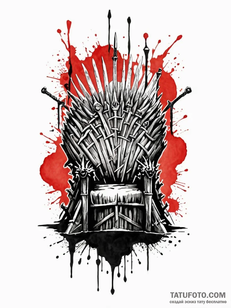 A trash polka tattoo of the iron throne, made... - эскиз тату (№1752755039_0, 17.07.2025 12:23) — Tatufoto.com