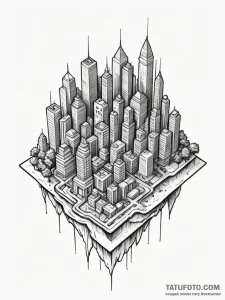 Tattoo design an isometric view of a futurist... - эскиз тату (№1752755358_0, 17.07.2025 12:29) — Tatufoto.com