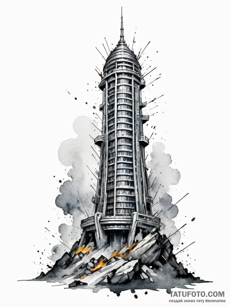 A watercolor sketch of the avengers tower,, t… — эскиз тату (№1752755516_0, 17.07.2025 12:31) — Tatufoto.com