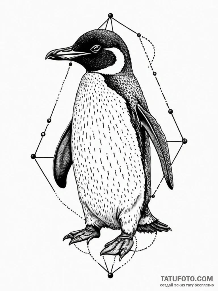 Penguin, tattoo line art, on a clean white pa... - эскиз тату (№1752755916_0, 17.07.2025 12:38) — Tatufoto.com