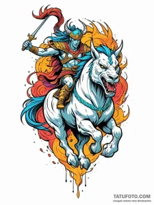 Tattoo sketch a mythical warrior riding a pow... - эскиз тату (№1752756075_0, 17.07.2025 12:41) — Tatufoto.com