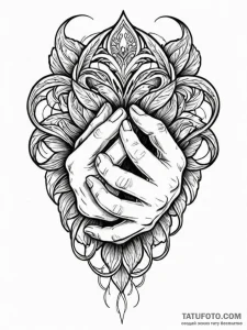 Tattoo sketch a pair of hands clasped firmly,... - эскиз тату (№1752756153_0, 17.07.2025 12:42) — Tatufoto.com