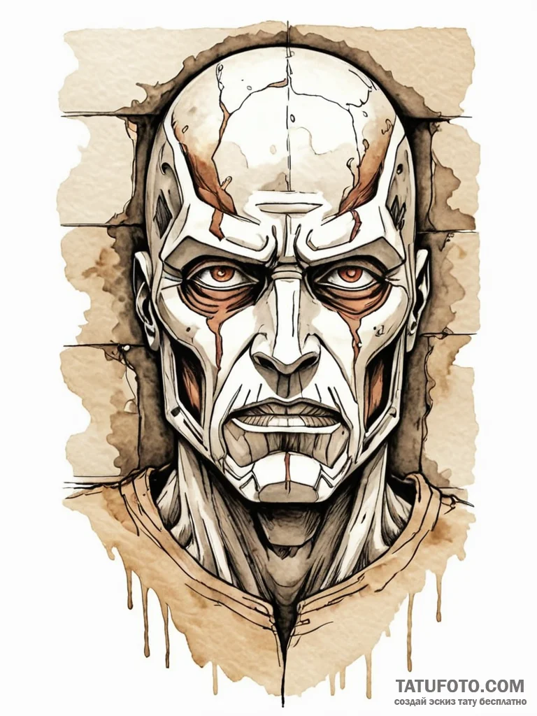 A watercolor tattoo of the colossal titan pee... - эскиз тату (№1752756874_0, 17.07.2025 12:54) — Tatufoto.com