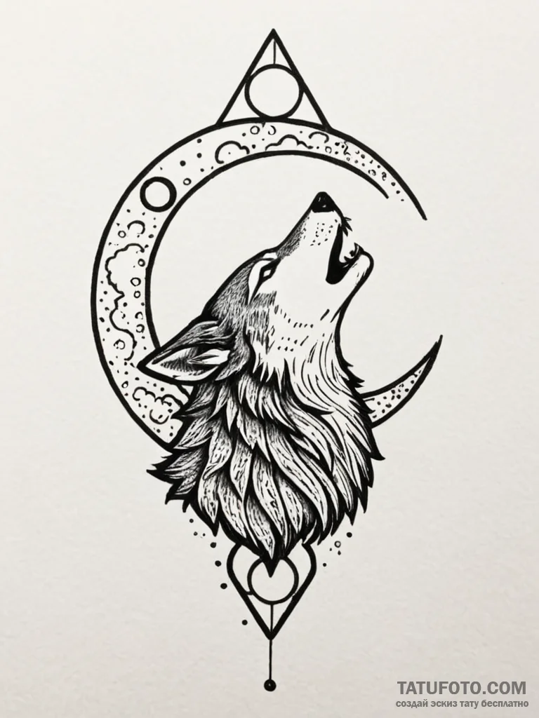 A dotwork tattoo design of a wolf howling at... - эскиз тату (№1752757593_0, 17.07.2025 13:06) — Tatufoto.com