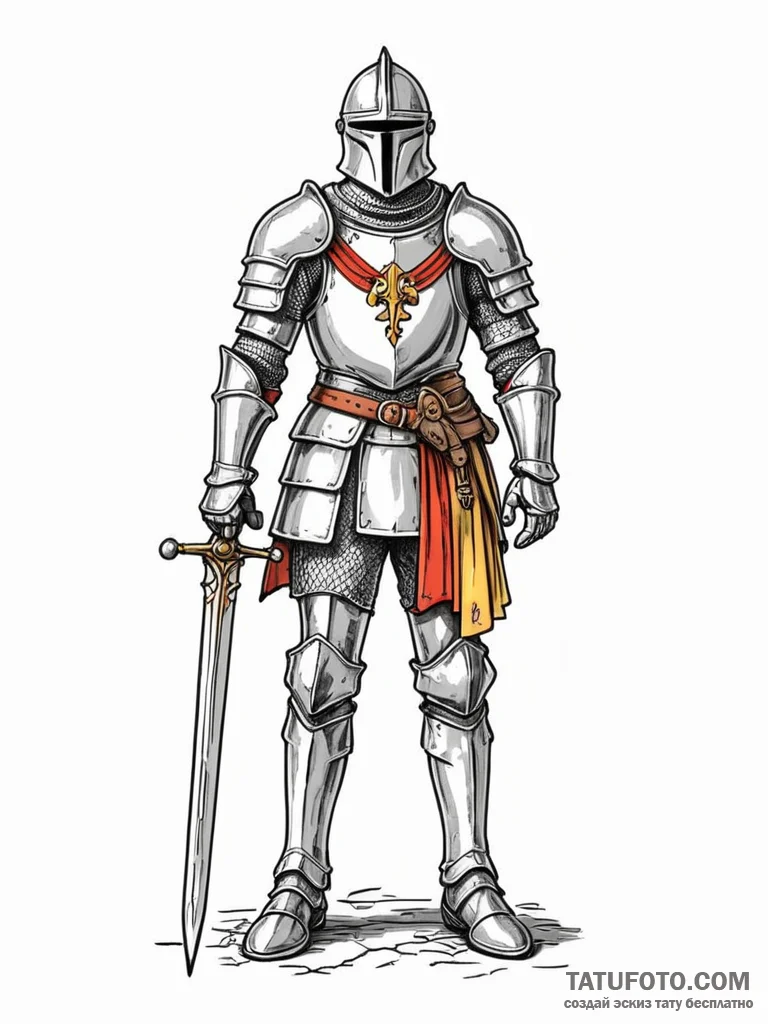 Tattoo sketch a medieval knight in full armor... - эскиз тату (№1752757675_0, 17.07.2025 13:07) — Tatufoto.com