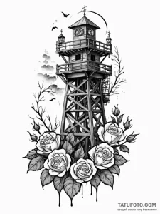 Tattoo sketch a stylized watchtower standing... - эскиз тату (№1752757914_0, 17.07.2025 13:11) — Tatufoto.com