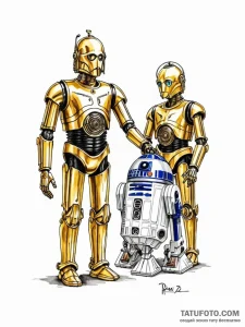 21. a watercolor sketch of r2-d2 and c-3po, b... - эскиз тату (№1752758152_0, 17.07.2025 13:15) — Tatufoto.com