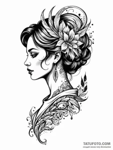 Tattoo design a woman's silhouette composed o... - эскиз тату (№1752758232_0, 17.07.2025 13:17) — Tatufoto.com