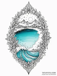 A pristine, white sand beach with crystal cle... - эскиз тату (№1752758552_0, 17.07.2025 13:22) — Tatufoto.com