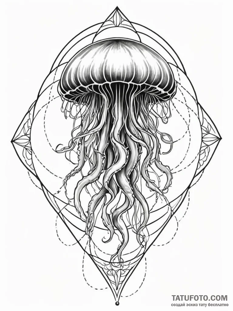 Gorgon jellyfish, artistic tattoo sketch, bla... - эскиз тату (№1752758714_0, 17.07.2025 13:25) — Tatufoto.com