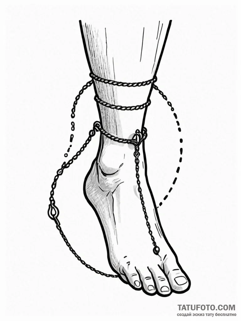 Tattoo sketch a foot with delicate ankle chai... - эскиз тату (№1752758953_0, 17.07.2025 13:29) — Tatufoto.com