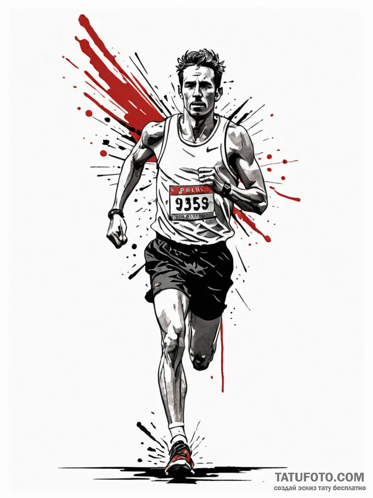 A portrait of a marathon runner crossing the... - эскиз тату (№1752759114_0, 17.07.2025 13:31) — Tatufoto.com