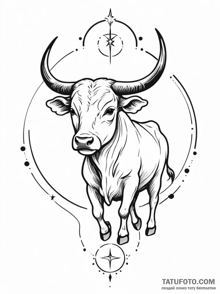 Taurus (zodiac sign), tattoo line art, minima... - эскиз тату (№1752759912_0, 17.07.2025 13:45) — Tatufoto.com