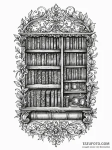 Tattoo sketch a bookshelf filled with cherish... - эскиз тату (№1752760540_0, 17.07.2025 13:55) — Tatufoto.com
