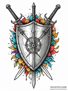 Tattoo design a shield with two crossing swor... - эскиз тату (№1752760693_0, 17.07.2025 13:58) — Tatufoto.com