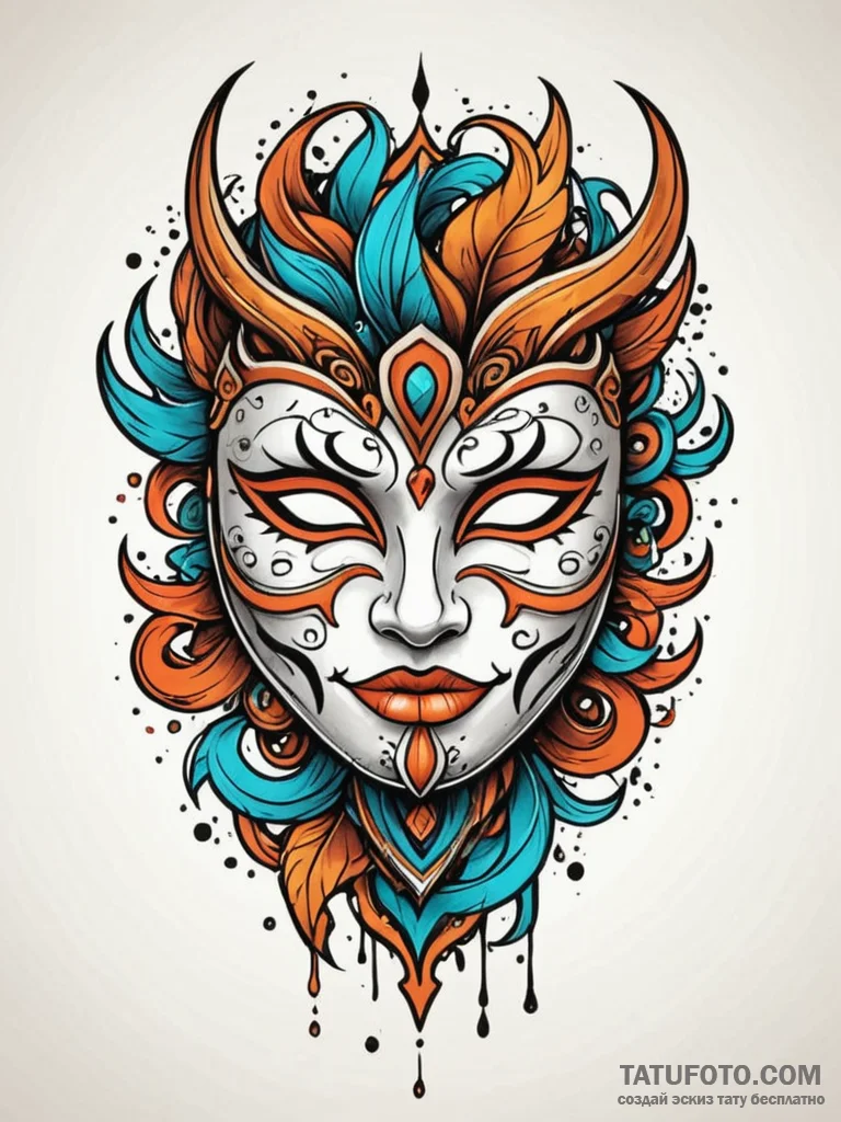 Mask, concept art for tattoo, new school tatt... - эскиз тату (№1752760769_0, 17.07.2025 13:59) — Tatufoto.com