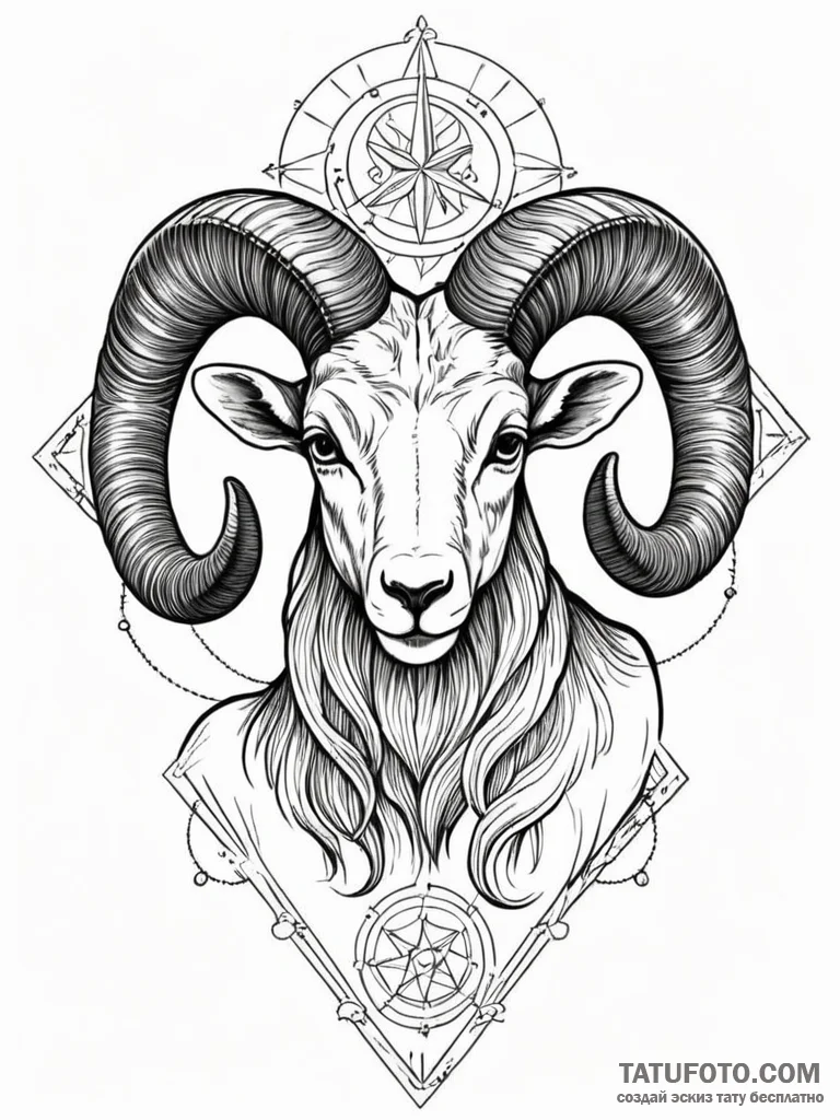 Tattoo sketch an aries ram's head with a cele... - эскиз тату (№1752761311_0, 17.07.2025 14:08) — Tatufoto.com