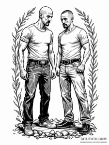 A sketch of the main characters from american... - эскиз тату (№1752768464_0, 17.07.2025 16:07) — Tatufoto.com