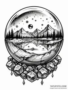 Tattoo design a crystal ball reflecting a mys... - эскиз тату (№1752768629_0, 17.07.2025 16:10) — Tatufoto.com