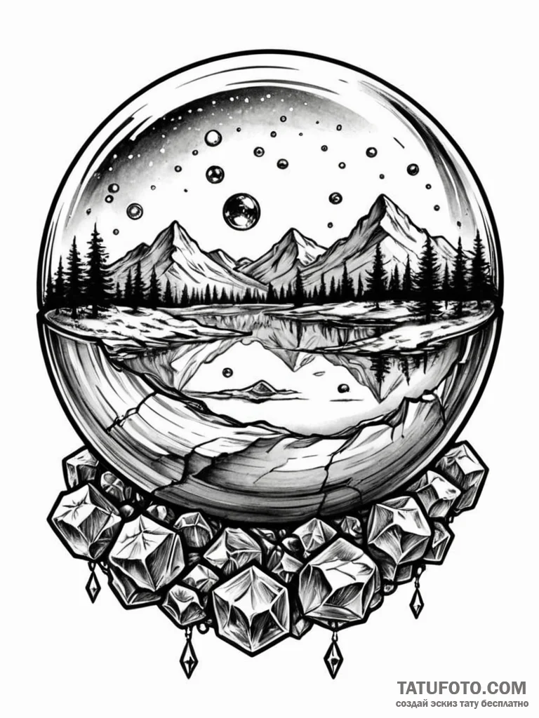 Tattoo design a crystal ball reflecting a mys... - эскиз тату (№1752768629_0, 17.07.2025 16:10) — Tatufoto.com