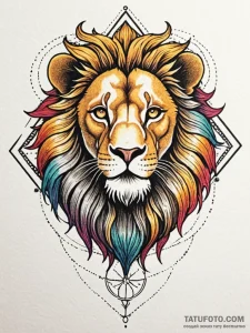 A neo-traditional tattoo of a golden lion, th... - эскиз тату (№1752768792_0, 17.07.2025 16:13) — Tatufoto.com