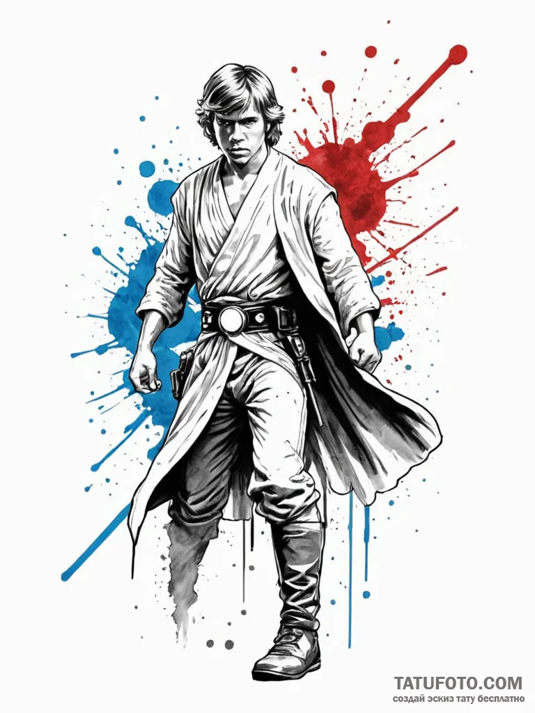 Trash polka style tattoo of luke skywalker fa... - эскиз тату (№1752768873_0, 17.07.2025 16:14) — Tatufoto.com