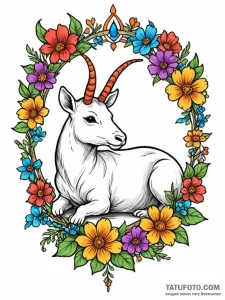 Tattoo sketch a zodiac animal resting among a... - эскиз тату (№1752769522_0, 17.07.2025 16:25) — Tatufoto.com