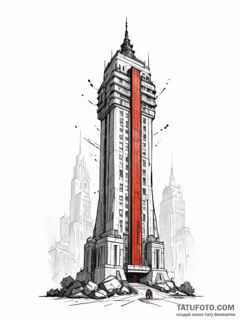 A watercolor sketch of the avengers tower,, c... - эскиз тату (№1752769930_0, 17.07.2025 16:32) — Tatufoto.com