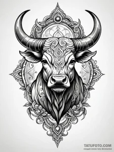 Tattoo design a taurus bull depicted as a pow... - эскиз тату (№1752770094_0, 17.07.2025 16:34) — Tatufoto.com