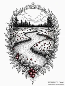 A shot of a cranberry bog during harvest., ta... - эскиз тату (№1752771072_0, 17.07.2025 16:51) — Tatufoto.com
