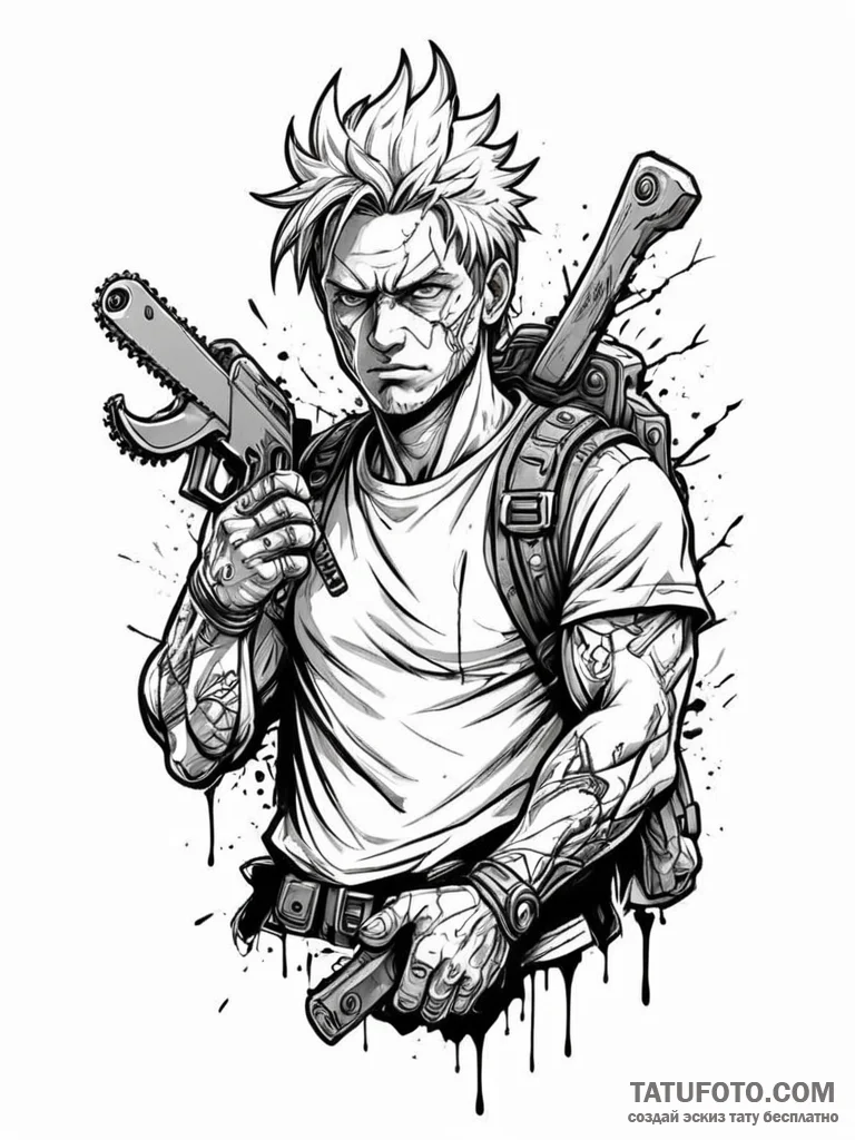A neo-traditional portrait of chainsaw man, i... - эскиз тату (№1752771155_0, 17.07.2025 16:52) — Tatufoto.com