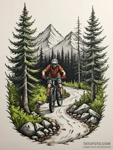 A shot of a mountain biker navigating a narro... - эскиз тату (№1752771320_0, 17.07.2025 16:55) — Tatufoto.com