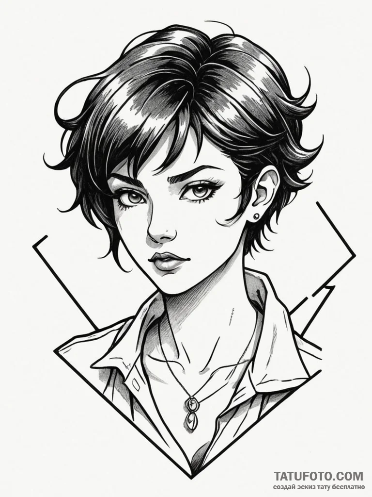 A neo-traditional portrait of faye valentine... - эскиз тату (№1752771484_0, 17.07.2025 16:58) — Tatufoto.com