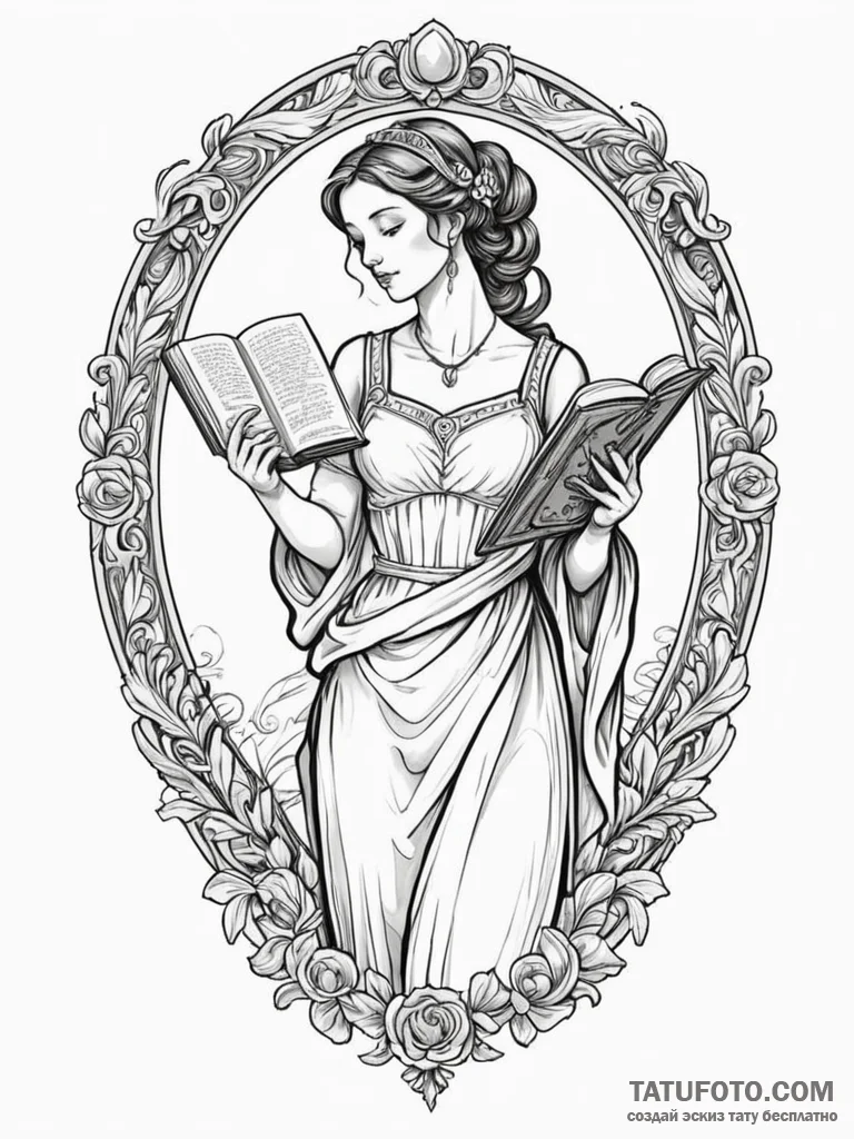 Tattoo design a graceful virgo maiden, holdin... - эскиз тату (№1752771728_0, 17.07.2025 17:02) — Tatufoto.com