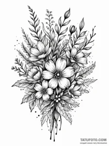 Tattoo sketch a bouquet of wildflowers, varie... - эскиз тату (№1752771976_0, 17.07.2025 17:06) — Tatufoto.com