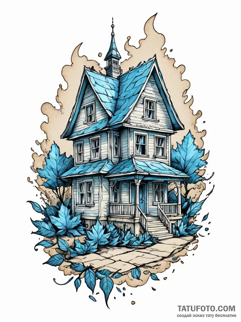 A sketch of the house of blue leaves, before... - эскиз тату (№1752772303_0, 17.07.2025 17:11) — Tatufoto.com